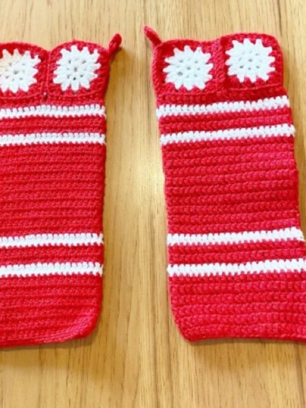 Red & White Crochet Holiday Stockings - Classic Festive Pair